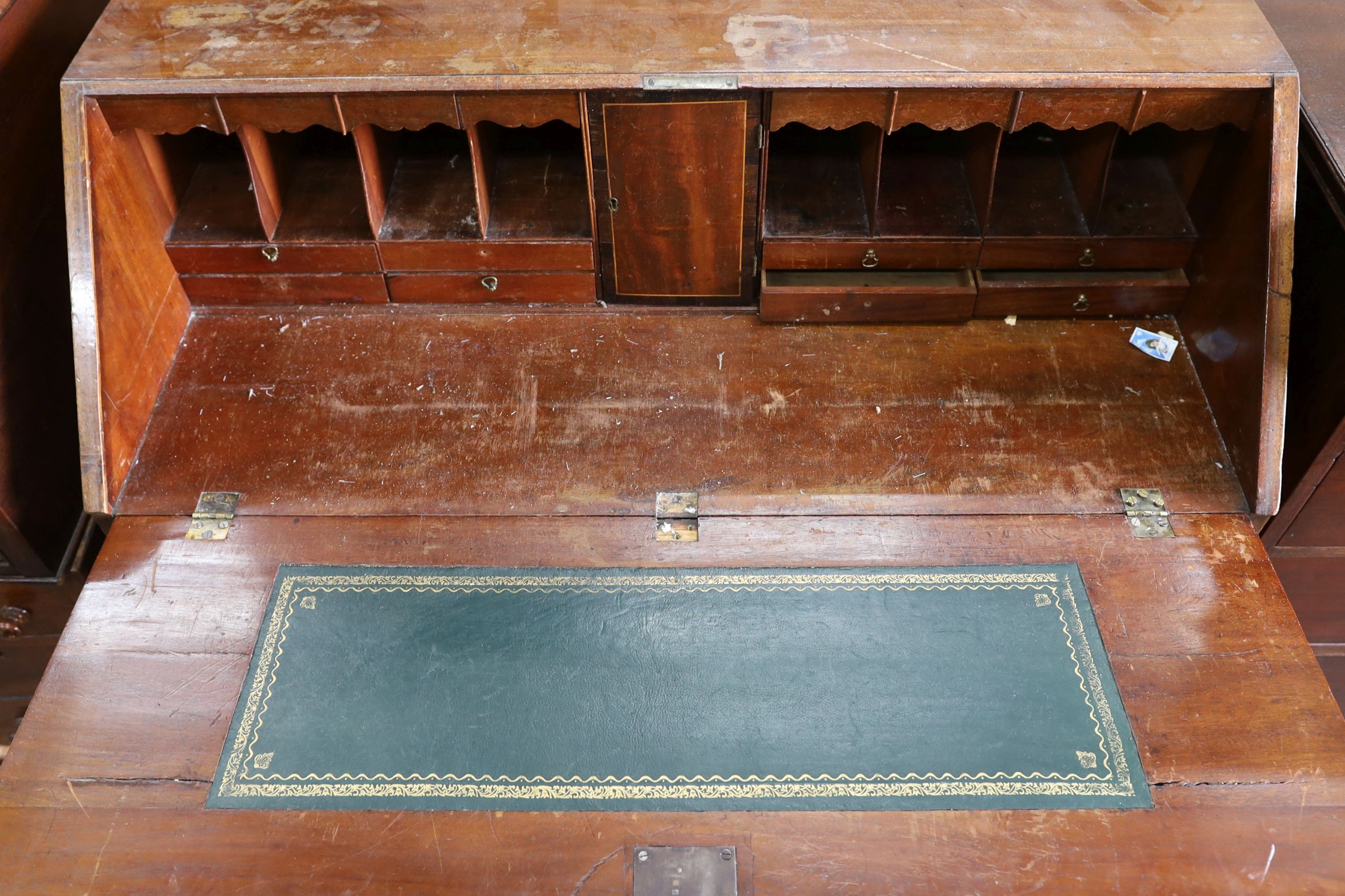 A George III mahogany bureau, width 107cm, depth 54cm, height 104cm